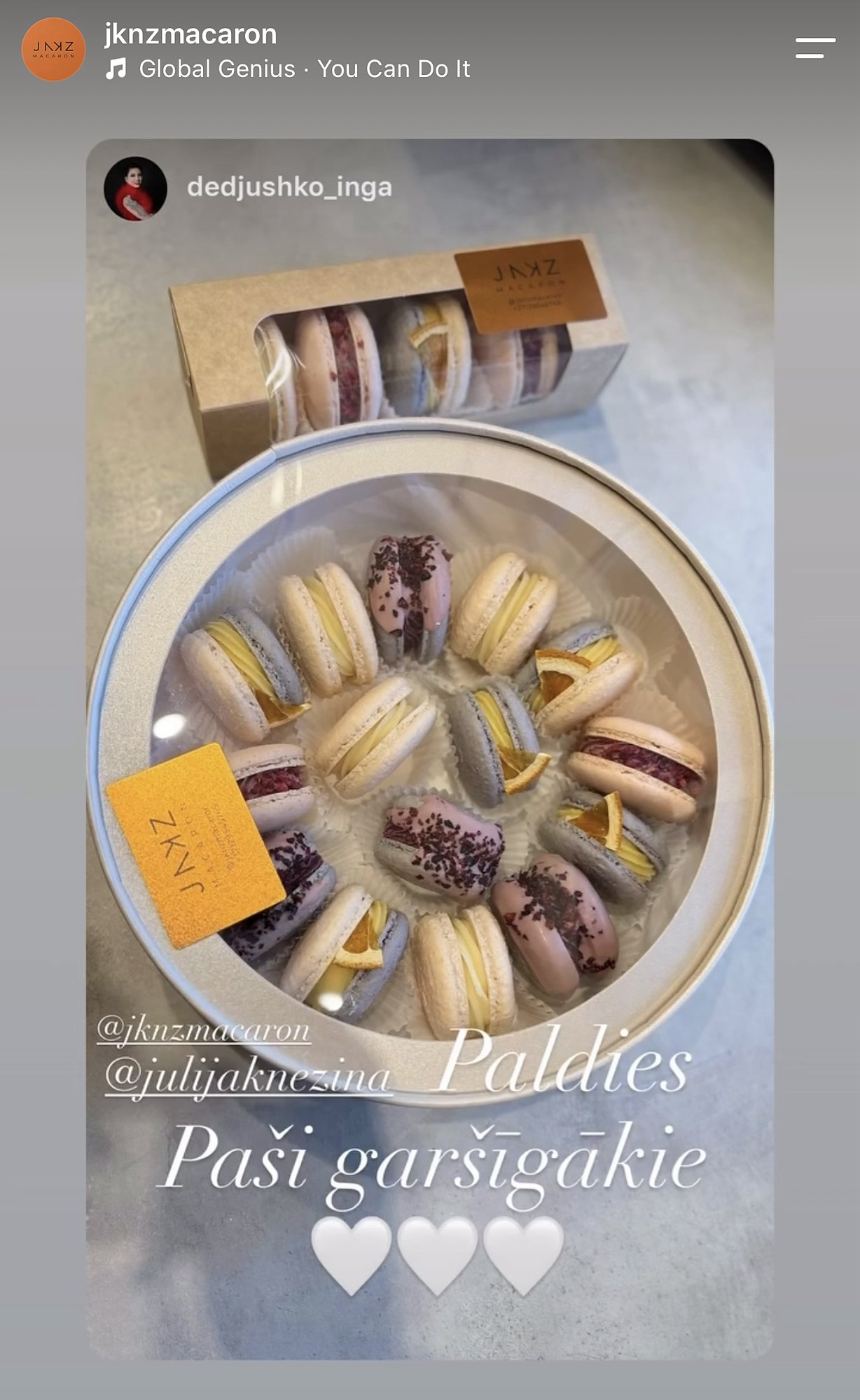 Klienta atsauksme par JKNZ Macaron (Instagram)